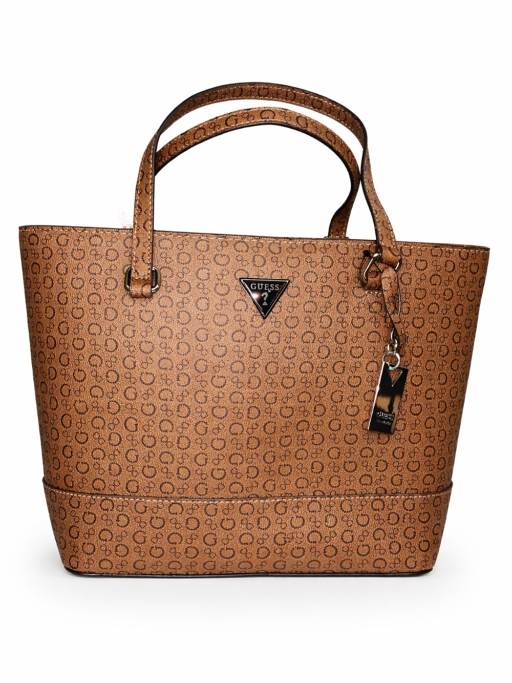 GUESS Tan Monogram Tote with Branded Charm